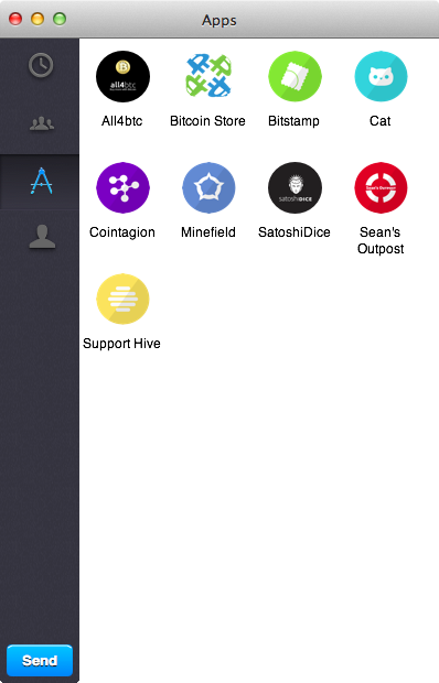 Hive wallet for OS X with an application listing in its application platform
